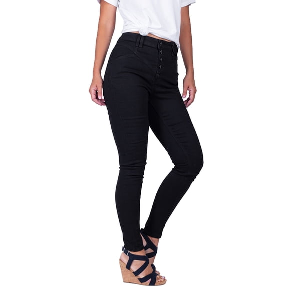 BodiLover, Women's, High Waist Ripped Five Pockets Boyfriend Skinny Jeans, Black, 15