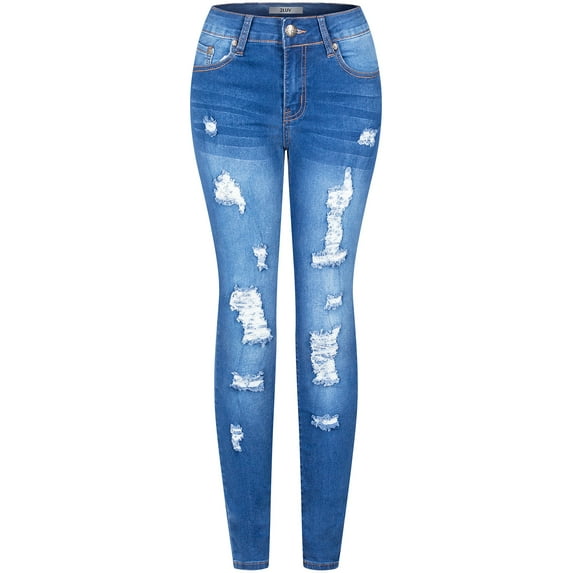 BodiLover, Women's, High Waist Rise 5 Pockets Skinny Comfy Jeans Zip Button Closure, Denim Light, 17