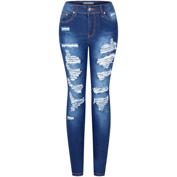 BodiLover, Women's, High Waist Rise 5 Pockets Skinny Comfy Jeans Zip Button Closure, Medium Blue, 1