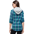 thumbnail image 1 of BodiLover, Women's, Long Sleeves Roll Up Button Up Plaid Shirt with 2 Breast Pockets, Green Gray, XL, 1 of 4