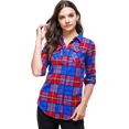 thumbnail image 1 of BodiLover, Women's, Long Sleeves Roll Up Button Up Plaid Shirt with 2 Breast Pockets, Red Blue, L, 1 of 1