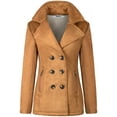 thumbnail image 1 of BodiLover, Women's, Soft Faux Suede Warm Pea Coat w/ Sherpa Lining, Brown, 2XL, 1 of 4