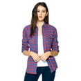 thumbnail image 1 of BodiLover, Women's, Warm Flannel Long Roll Up Sleeve Button Up Plaid Shirt, Blue Red, XL, 1 of 3