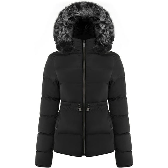 BodiLover, Women's, Winter Quilted Puffer Short Coat High Collar Jacket with Removable Faux Fur Hood Zipper Vegan Leather Piping, Black, M