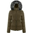 thumbnail image 1 of BodiLover, Women's, Winter Quilted Puffer Short Coat High Collar Jacket with Removable Faux Fur Hood Zipper Vegan Leather Piping, Olive, M, 1 of 3