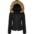 thumbnail image 1 of BodiLover, Women's, Winter Quilted Puffer Short Coat Jacket Plus Sizewith Removable Faux Fur Hood and Zipper, Black, 1X, 1 of 4