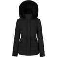 thumbnail image 1 of BodiLover, Women's, Winter Quilted Puffer Short Coat Jacket Plus Sizewith Removable Faux Fur Hood and Zipper, Black, 1X, 1 of 6
