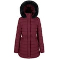 thumbnail image 1 of BodiLover, Women's, Winter Quilted Puffer Short Coat Jacket Plus Sizewith Removable Faux Fur Hood and Zipper, Burgundy, S, 1 of 6
