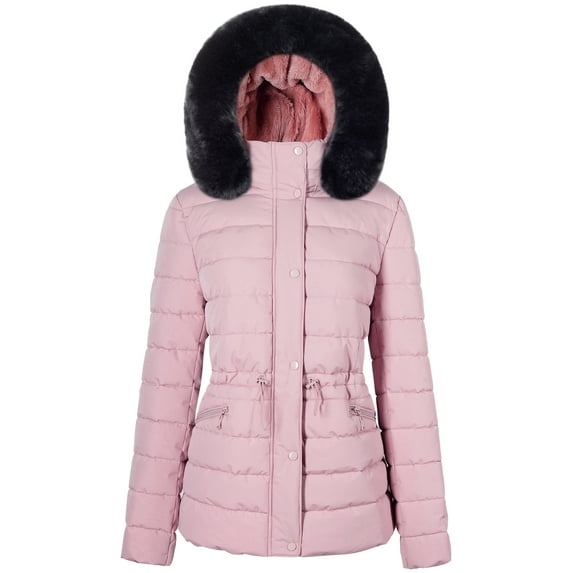 BodiLover, Women's, Winter Quilted Puffer Short Coat Jacket Plus Sizewith Removable Faux Fur Hood and Zipper, Lilac, 3X