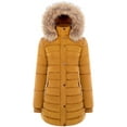 thumbnail image 1 of BodiLover, Women's, Winter Quilted Puffer Short Coat Jacket Plus Sizewith Removable Faux Fur Hood and Zipper, Mustard, XL, 1 of 2