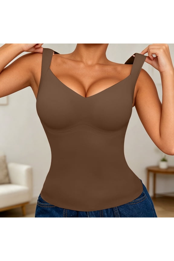 Bodice Enhancer Tank Top for Posture Correction and Upper Body Support High Compression Innerwear for and Posture Alignment Comfortable U-Back Design for All Seasons, M, Brown
