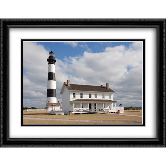Bodie Island Lighthouse, North Carolina 2x Matted 36x28 Large Black Ornate Framed Art Print by The Cityscape Art Print Series