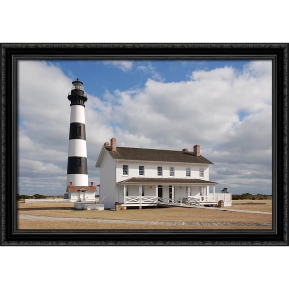 Bodie Island Lighthouse, North Carolina 38x28 Large Black Ornate Wood Framed Canvas Art