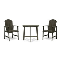Bodie Outdoor 2 Seater Half-Round Acacia Wood Bistro Table Set with Adirondack Chairs, Gray