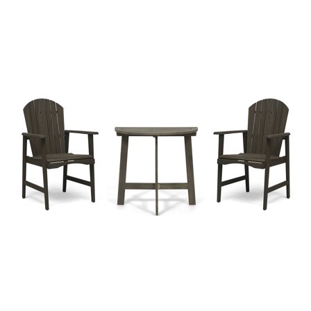 Bodie Outdoor 2 Seater Half-Round Acacia Wood Bistro Table Set with Adirondack Chairs, Gray