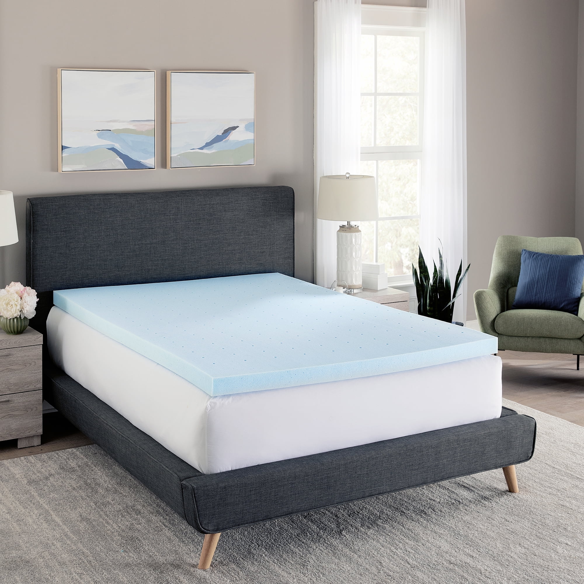Twin Blue Gel-Infused Memory Foam Mattress Topper