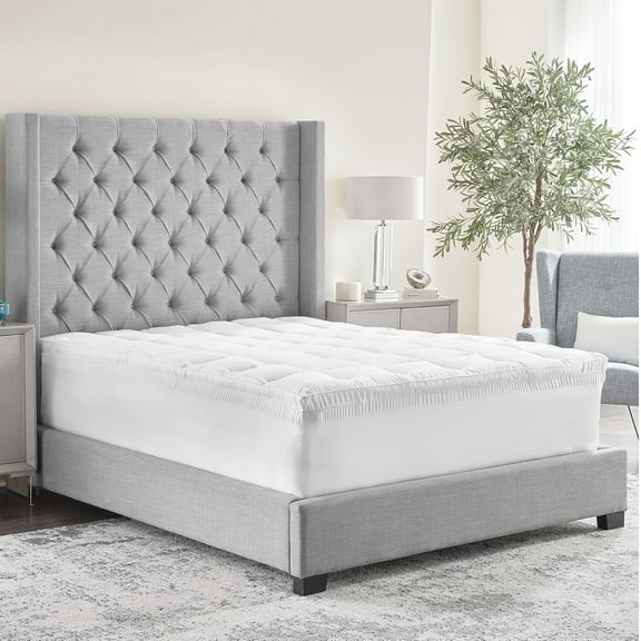 4-Inch Hybrid Memory Foam and Fiber Mattress Topper, Dual Comfort Mattress Topper with Ventilated Memory Foam and Fiber Filled Polyester Cover, CertiPUR-US Certified Foam, White