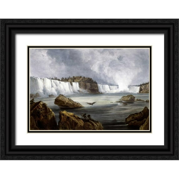 Bodmer, Karl 14x11 Black Ornate Wood Framed with Double Matting Museum Art Print Titled - Niagara Falls Illustration in Wied-Neuwied