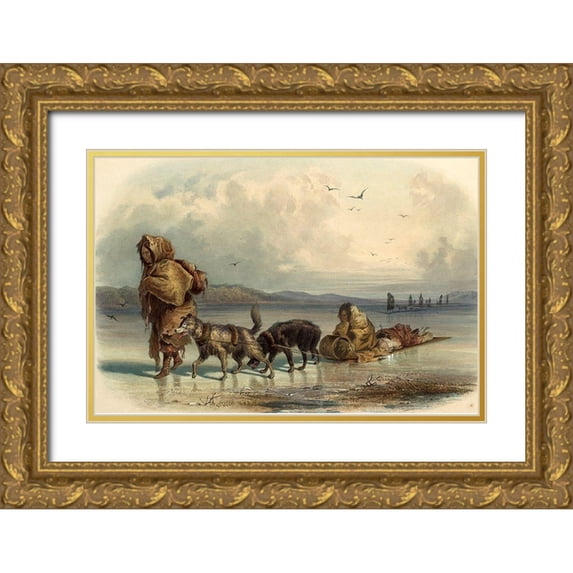 Bodmer, Karl 18x13 Gold Ornate Wood Framed with Double Matting Museum Art Print Titled - Dog sledges of the Mandan indians