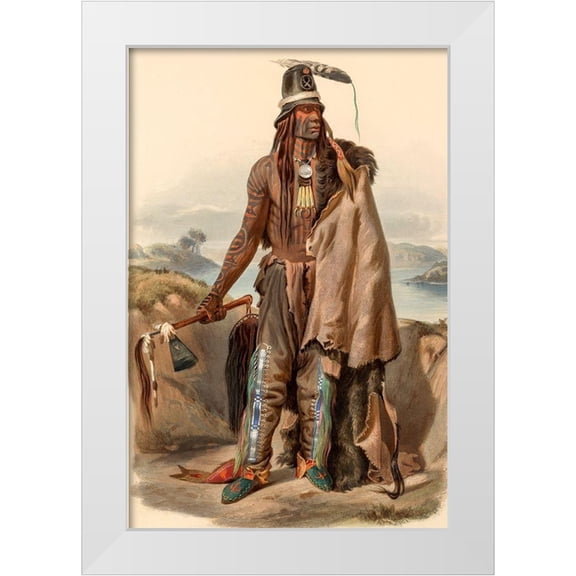 Bodmer, Karl 23x32 White Modern Wood Framed Museum Art Print Titled - A Minatarre Indian Chief