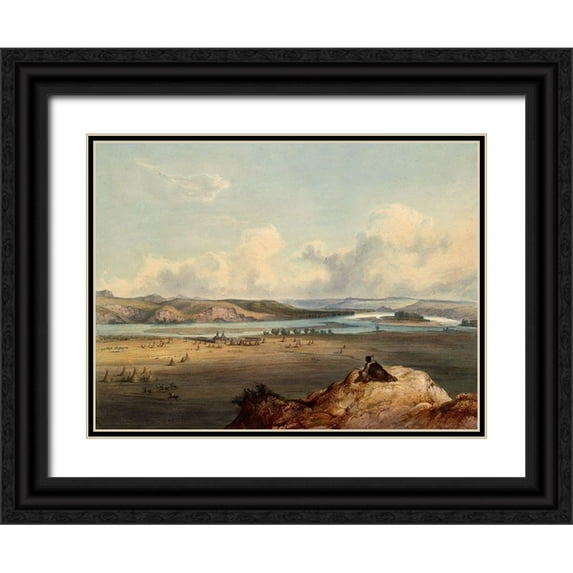 Bodmer, Karl 24x19 Black Ornate Wood Framed with Double Matting Museum Art Print Titled - The Trading post Fort Pierre in present South Dakota