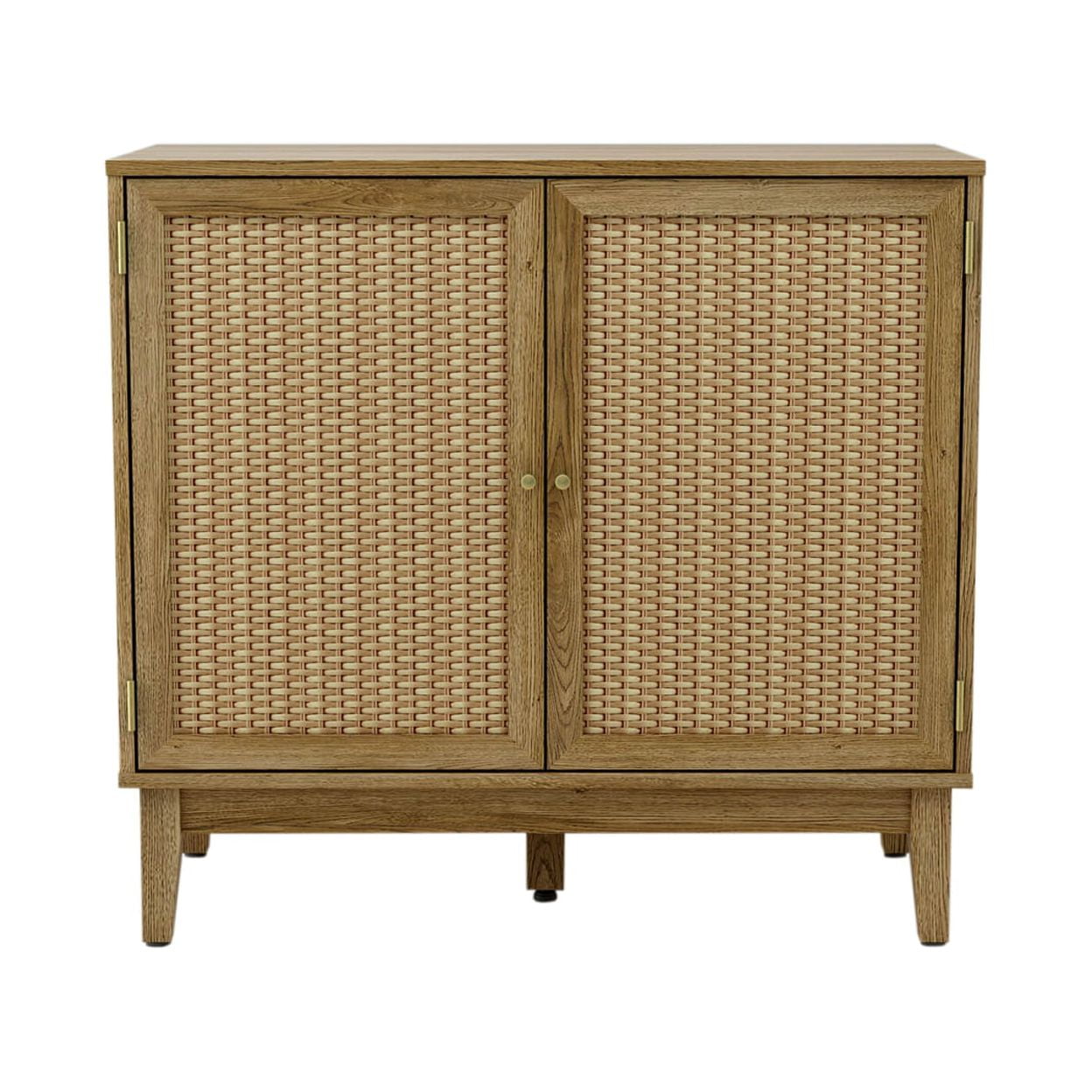 Natural Wood and Rattan 33" Accent Cabinet with Adjustable Shelves