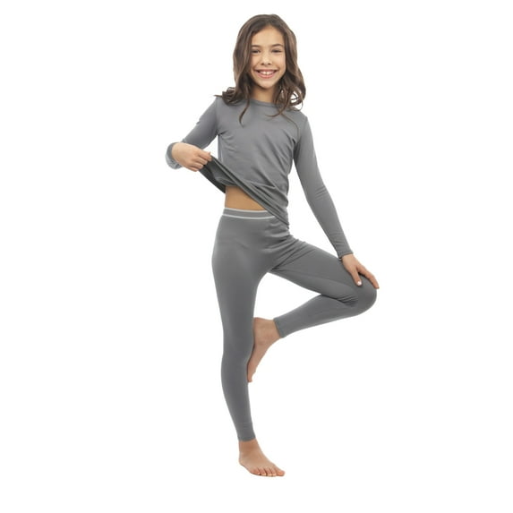 Bodtek Girls Crewneck long johns base layer Set (Grey X-Large)