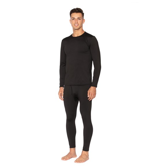 Bodtek Mens Crew Neck Long Johns Base Layer Set (Black Small)