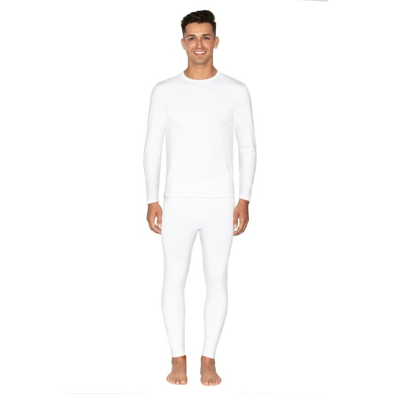 Bodtek Mens Crew Neck Long Johns Base Layer Set (White Small)