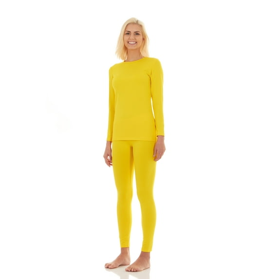 Bodtek Womens Crew Neck Long Johns Base Layer Set (Yellow 3X-Large)