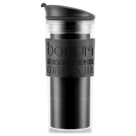 Bodum 15 oz Travel Double Wall French Press Coffeemaker, Plastic, Black and Clear