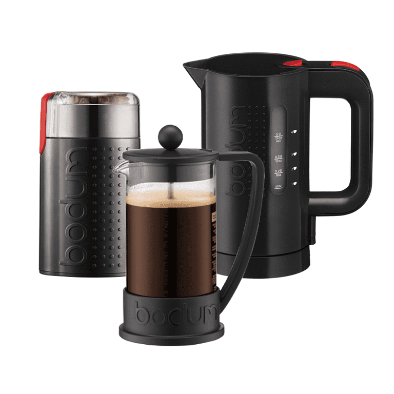 Bodum Bistro Barista 3 Piece Coffee Set with French Press, Water Kettle and  Blade Grinder, Black 