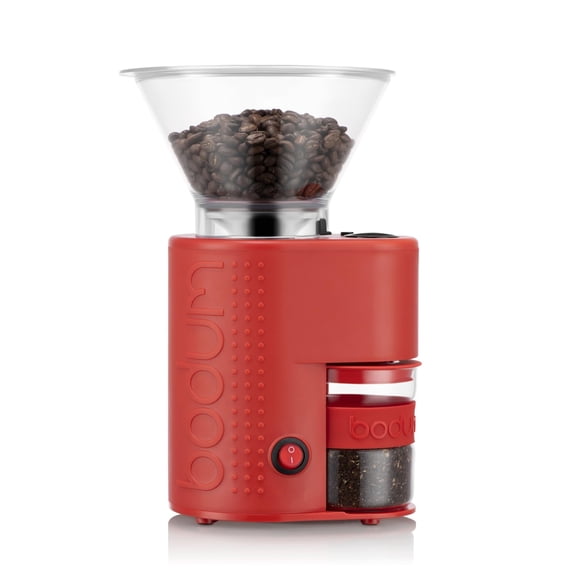 Bodum Bistro Electric Conical Burr Coffee Grinder, Preset Timer, 12 Grind Settings, Red