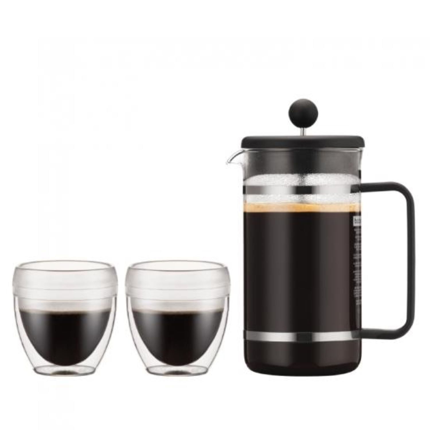 Bodum French Press Set Medium and Small French Press With Matching Glass  and Utensils With Personal Press NEW in Excellent Condition 