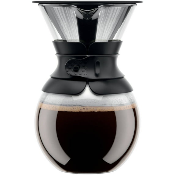 Bodum Pour Over Coffee Maker with Permanent Filter, 1 L, 34 Ounce, Black, Glass