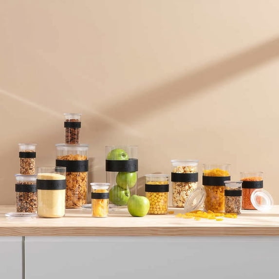 PRESSO STORAGE JAR SET, 8 OZ, 20 OZ, 34 OZ, 68 OZ, PLASTIC, BLACK BAND, 12 PC
