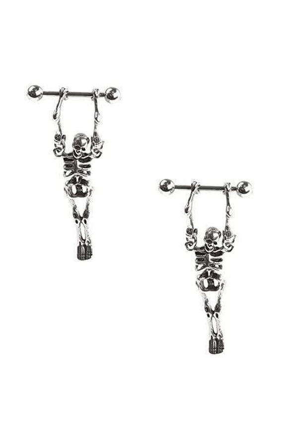 14g Hanging Skeleton Nipple Ring Shield Bar 1.6mm Nipple Piercing Barbell