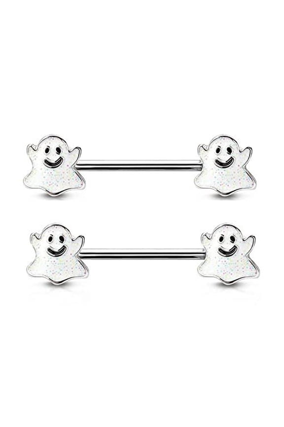 14g Spooky Smiley Ghost Ends Nipple Ring Nipple Bar 1.6mm Nipple Piercing Barbell