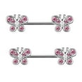thumbnail image 1 of Body Accentz 14g paved butterfly Nipple Ring Nipple Bar 1.6mm Nipple Piercing Barbell (Silvertone pink), 1 of 1
