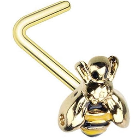 Body Accentz 20 Gauge Buzz Bumble Bee L-Shape Nose Stud All 316L Surgical Steel