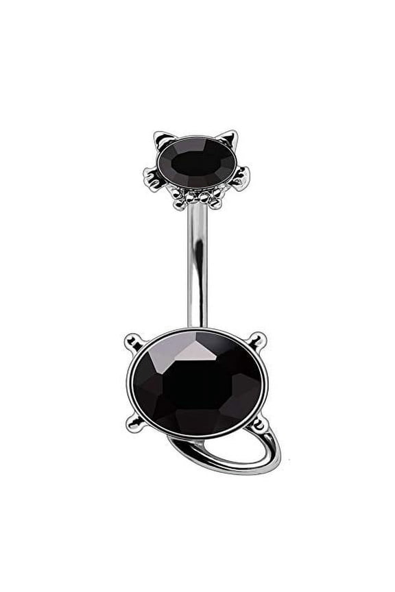 316L Stainless Steel Fancy Black Cat Navel Ring Belly Button Ring