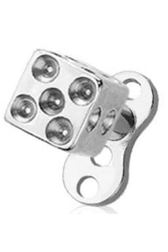 316L Surgical Steel Dermal Anchor Set with Dice Head, 14GA 1.6MM, 2.5MM Rise, Silver, Body Piercing Jewelry