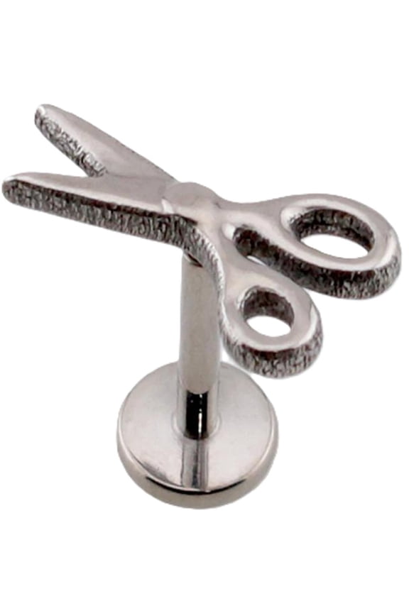3D Scissors Threadless Push-In Labret, Implant Grade Titanium, Silver, 18GA, 5/16" Length