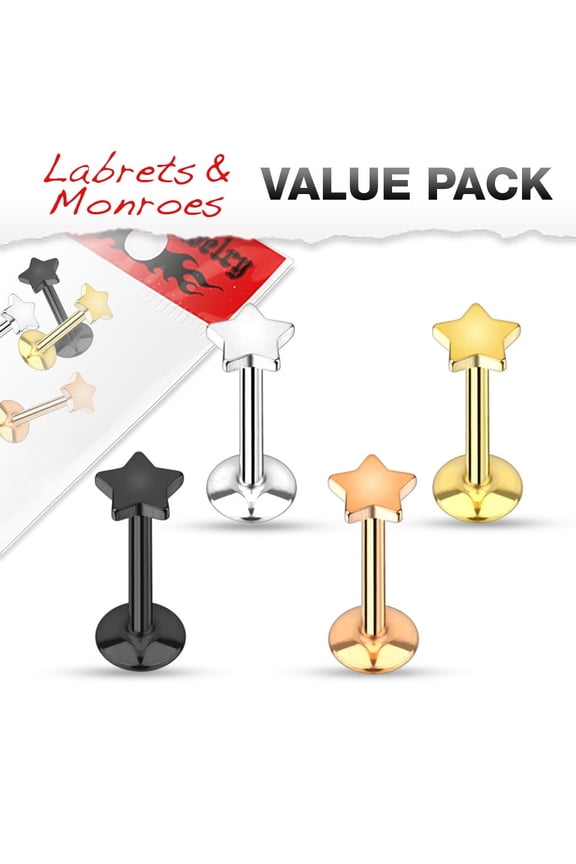 Body Accentz 4 star Ball Labret Monroe Lip chin Cheek Ring 16g
