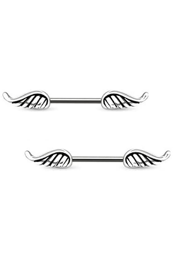 Angel Wings 14 Gauge Nipple Bars Barbells Rings - Sold as a Pair