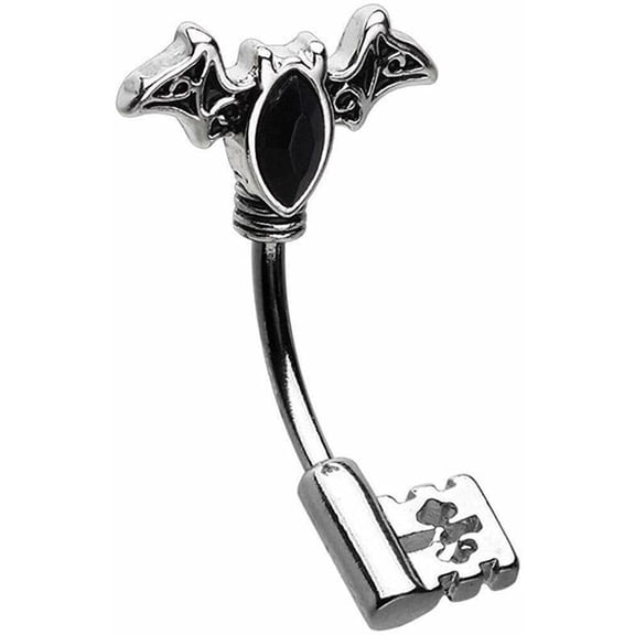 Body Accentz Bat Outta Hell Belly Button Ring Navel split skeleton key