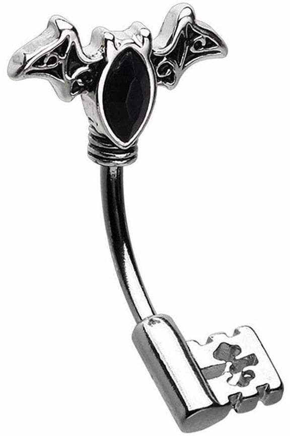 Bat Outta Hell Belly Button Ring Navel split skeleton key