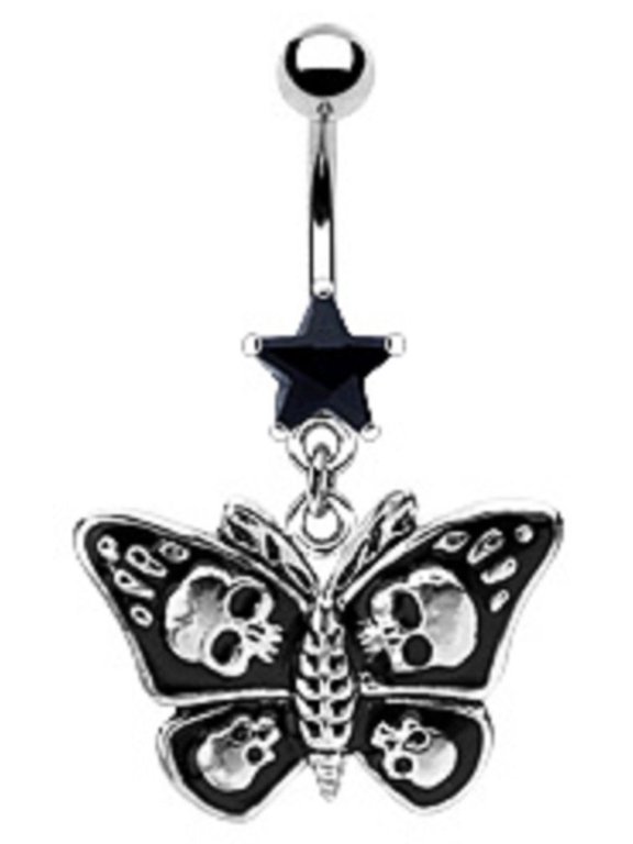 Belly Button Ring 14g Star CZ/Gothic Butterfly with Skull Navel Ring Moth