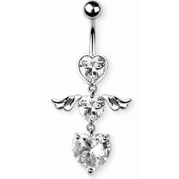 Body Accentz Belly Button Ring Navel Angel Wings gem Gem Heart dangling