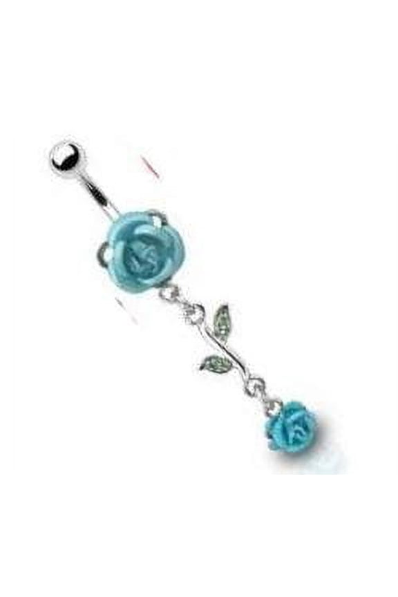 Belly Button Ring Navel Double Gem Flower Rose Body Jewelry 14 Gauge